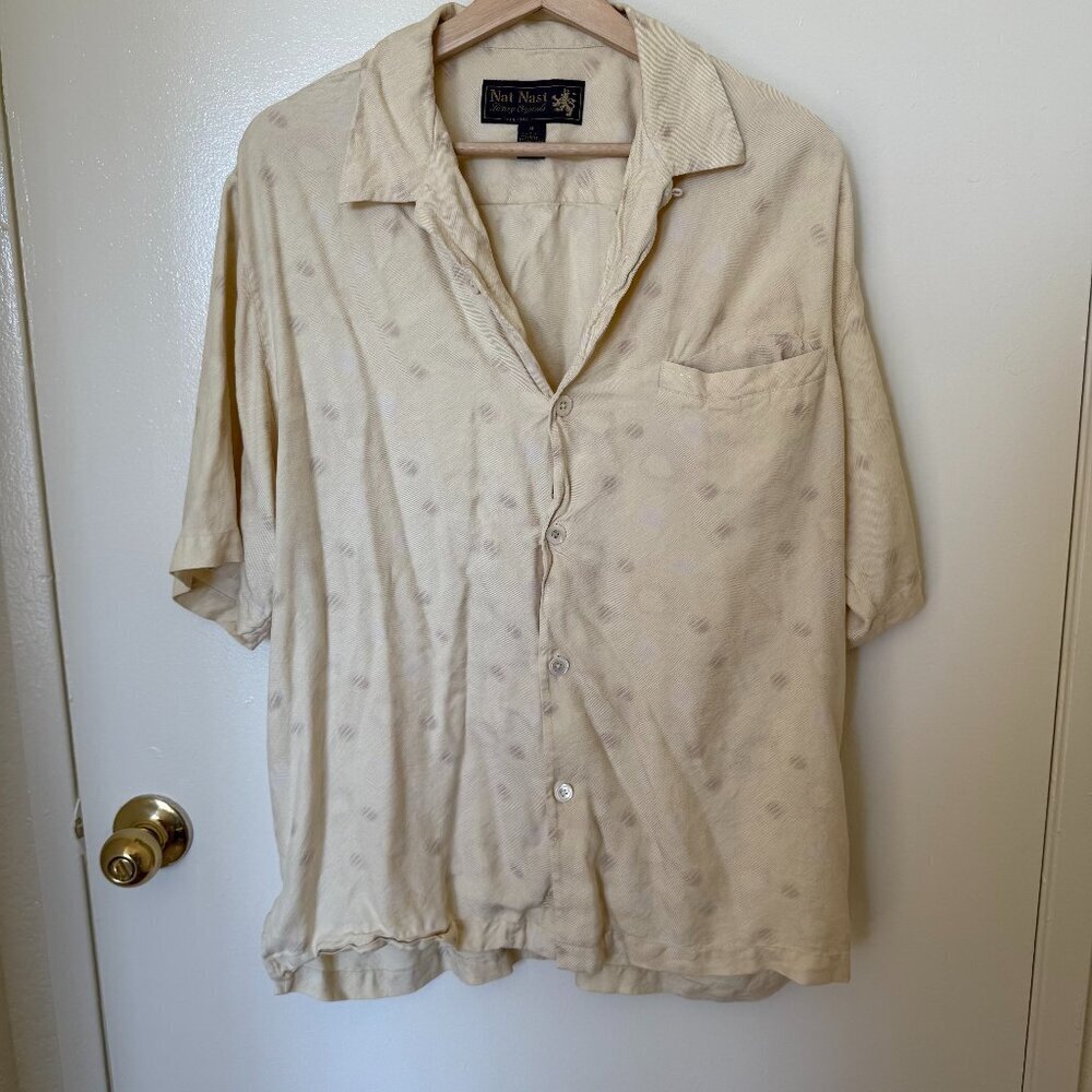 Nat Nast Luxury Originals Yellow Silk Short Sleeve Buttondown Shirt M​​​